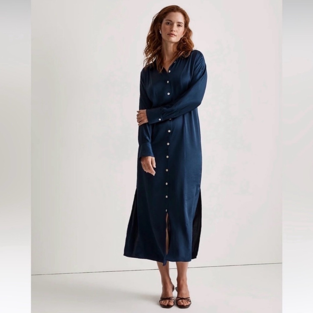 Madewell Navy Button-Front Maxi Shirt Dress